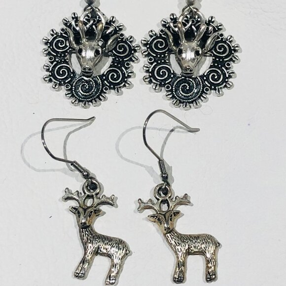 Jewelry - Silver Tone Deer Drop Earrings | Woodland Stag Reindeer Dangle Earrings